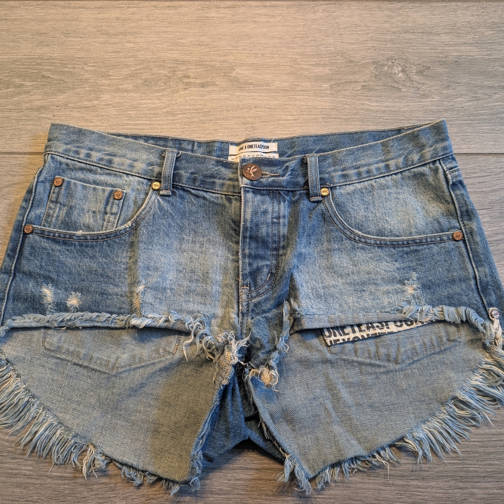 One Teaspoon Blue Distressed Jean Shorts